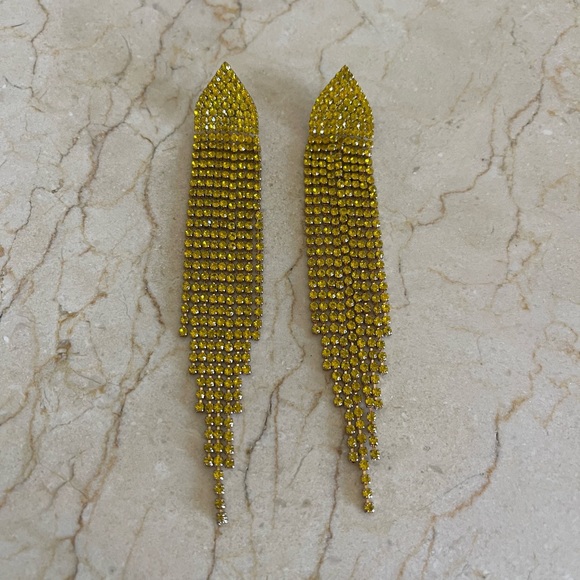 Yellow Statement Fringe Earrings - Picture 6 of 6